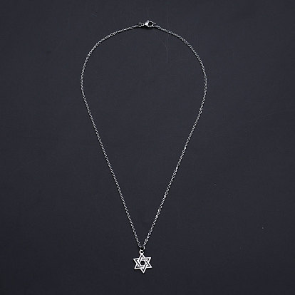 201 de acero inoxidable collares pendientes, con cadenas por cable y broches pinza de langosta, para judío, estrella de david