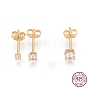 925 Sterling Silver Stud Earrings Set, with Clear Cubic Zirconia and Ear Nuts, Square