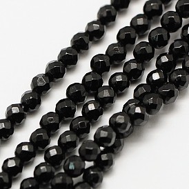 Natural Black Spinel Bead Strands, Faceted Round