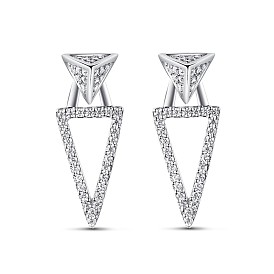 TINYSAND 925 Sterling Silver Triangle Drop Stud Earrings, 19.5x7.4mm, Pin: 11.06mm