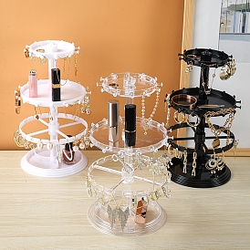 3-Tier Rotatable Round Acrylic Jewelry Display Tower with Tray, Desktop Jewelry Organizer Holder for Earring Rings Bracelets Storage