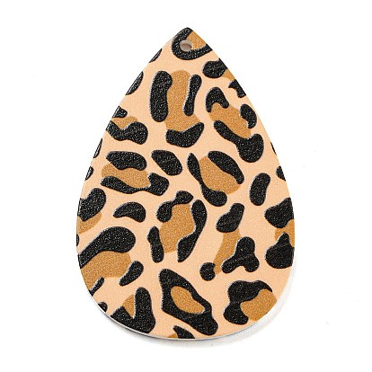 Pendentifs acryliques opaques, larme avec motif léopard