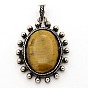 Gemstone Pendants, with Antique Silver Alloy Pendant Settings, Oval, 47x35x10mm, Hole: 5x8mm