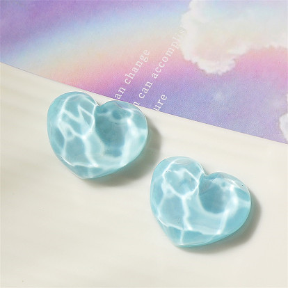 Opaque Resin Cabochons, Heart with Water Ripple