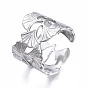 304 открытое манжетное кольцо из нержавеющей стали с листьями гинкго, массивное полое кольцо для женщин