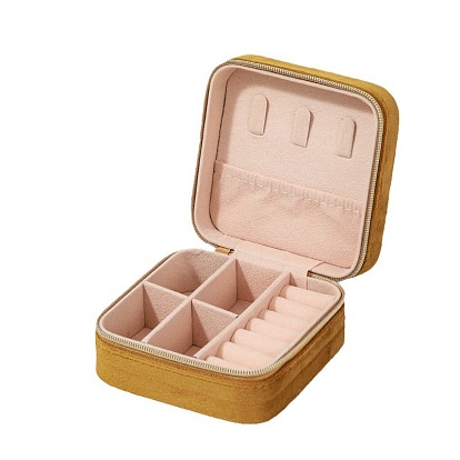 Caja cuadrada con cremallera para almacenamiento de joyas de terciopelo, Para guardar collares, anillos y pendientes.