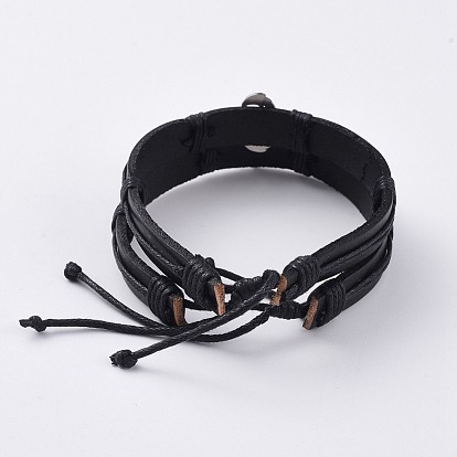 En cuir de vachette cordon bracelets, bracelets empilables, avec cordon en coton ciré et 201 accessoires en acier inoxydable, ancre et la barre