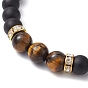 Natural Tiger Eye & Glass Braided Bead Bracelets, Adjustable Bracelet with Brass Rhinestone Beaded