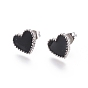 304 Stainless Steel Stud Earrings, with Enamel and Ear Nuts, Heart