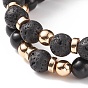 2Pcs 2 Style Natural Lava Rock & Wood & Synthetic Hematite Stretch Bracelets Set, Essential Oil Gemstone Jewelry for Women