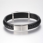 Tressés bracelets cordon en cuir pour hommes, avec 304 accessoires en acier inoxydable et les fermoirs magnétiques, rectangle avec ancre