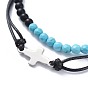 Men's Bracelets Sets, with Natural Lava Rock Beads, Faceted Synthetic Turquoise(Dyed) Beads, 304 Stainless Steel Findings and Korean Waxed Polyester Cord