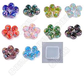 Olycraft 20Pcs 10 Colors Lampwork Beads, Round with Plum Flower Pattern, with Hole