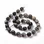 Natural Black Silk Stone/Netstone Beads Strands, with Seed Beads, Faceted Bicone Barrel Drum