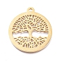 Ion Plating(IP) 304 Stainless Steel Pendants, Manual Polishing, Flat Round with Tree of Life