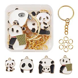 Kits de fabrication de porte-clés pendentif panda bricolage, y compris les pendentifs en émail en forme de panda, anneaux de saut ouverts en fer et porte-clés fendus