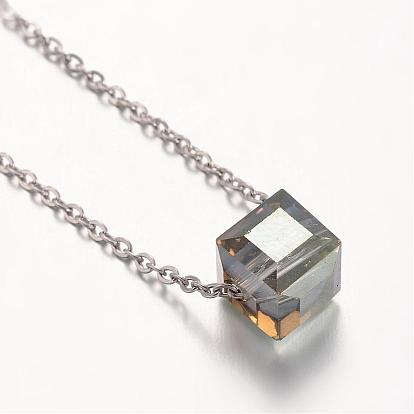 316 colliers à pendentif en acier inoxydable chirurgical, perles de verre, 17.7 pouce (45 cm)