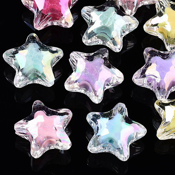 Perles acryliques transparentes, Perle en bourrelet, de couleur plaquée ab , étoiles