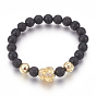 Stretch Bracelets, with Long-Lasting Plated Electroplated Natural Lava Rock, Natural Lava Rock and Brass Cubic Zirconia Beads, Buddha