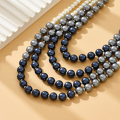 Ensemble de bijoux en perles d'imitation, Colliers multicouches en alliage de zinc et boucles d'oreilles pendantes pour femmes