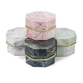 Valentine's Day Marble Texture Pattern Paper Gift Boxes, with Rope Handles, for Gift Packaging, Octagon