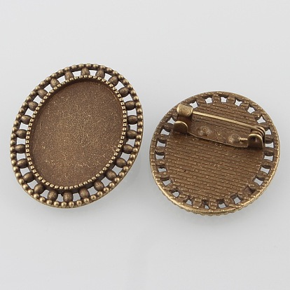 Vintage Alloy Brooch Cabochon Bezel Settings, Cadmium Free & Lead Free, with Iron Pin Back Bar Findings, Oval Tray: 25x18mm, 33.5x27x2mm, Pin: 0.8mm