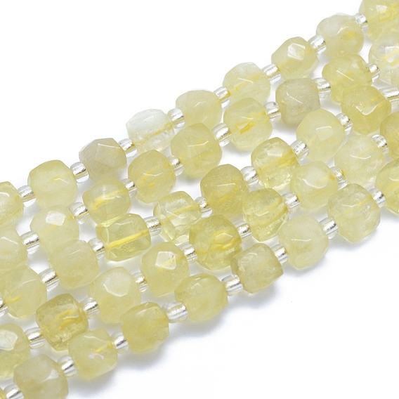 Natural Lemon Quartz Beads Strands, Faceted, Cube