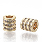 Brass Micro Pave Cubic Zirconia European Beads, Large Hole Beads, Nickel Free, Column, Clear, Real 18K Gold Plated