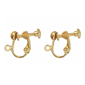 Brass Screw Clip Earring Converter, Spiral Ear Clip, for non-pierced Ears, with Loop, 17x13.5x5mm, Hole: 1.2mm