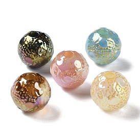 Perles acryliques opaques enlacées de métal doré, ronde