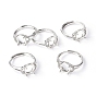 Adjustable Brass Finger Ring Components, 4 Claw Prong Ring Settings, with Clear Cubic Zirconia