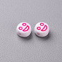 White Opaque Acrylic Beads, Flat Round with Expression