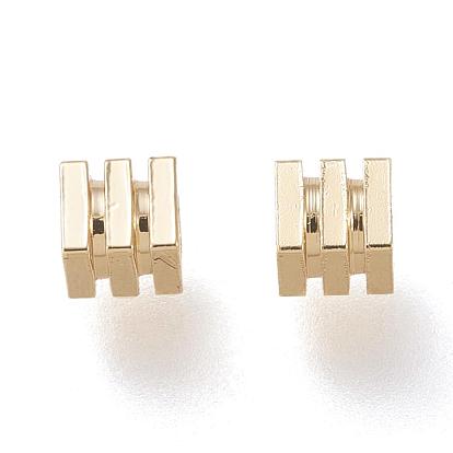 Brass Spacer Beads, Long-Lasting Plated, Grooved Cube