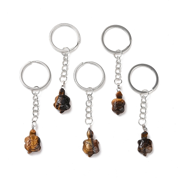 Tortoise Natural Gemstone Keychain, Stone Lucky Pendant Keychain, with Iron Findings