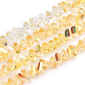 Electroplate Transparent Glass Beads Strands, Half Rainbow Plated, Faceted Triangle