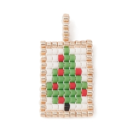 Perles de rocaille faites à la main, Motif métier, rectangle avec pendentif sapin/fleur de Noël