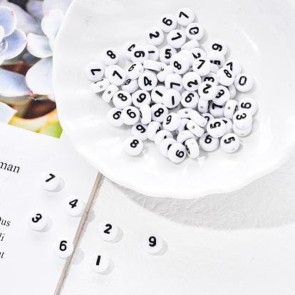 Opaque Acrylic Beads, Flat Round with Number