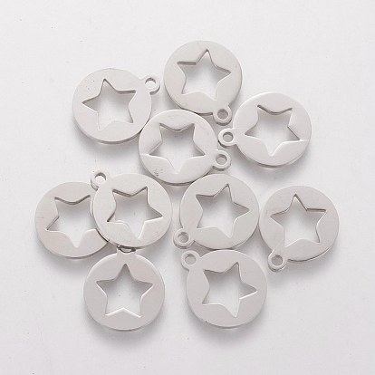 201 charms pentacle en acier inoxydable, plat et circulaire avec étoile