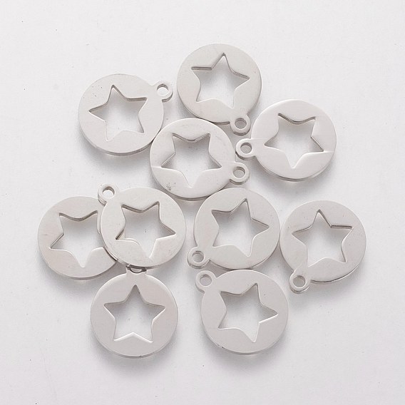201 charms pentacle en acier inoxydable, plat et circulaire avec étoile
