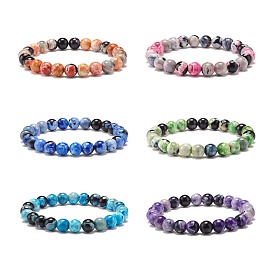 Dyed Natural Fire Crackle Agate Bead Stretch Bracelets