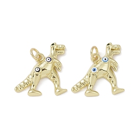 Real 18K Gold Plated Brass Micro Pave Cubic Zirconia Pendants, with Enamel and Jump Ring, Dinosaur Charms