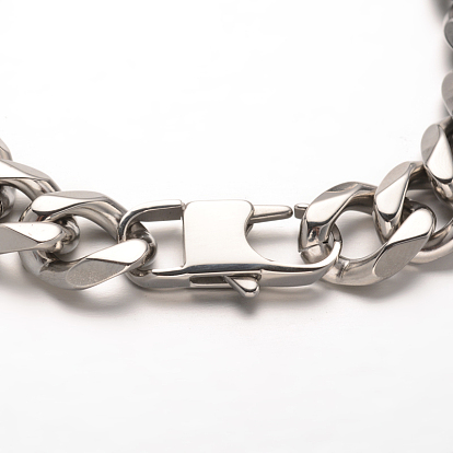 201 bordillos de acero inoxidable pulseras cadenas, con cierre de langosta, facetados, 215 mm