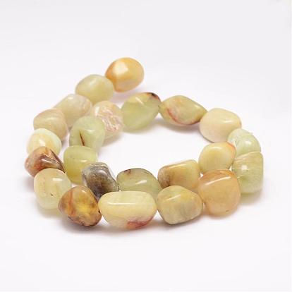 Natural Xiuyan Jade Bead Strands, Tumbled Stone, Nuggets