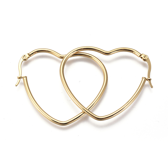 201 Stainless Steel Hoop Earrings, with 304 Stainless Steel Pin, Hypoallergenic Earrings, Heart