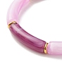 Bracelet extensible en perles de tube incurvé en acrylique bicolore, gros bracelet pour femme