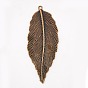 Tibetan Style Alloy Leaf Large Pendants, Cadmium Free & Lead Free, 71x29x1mm, Hole: 2mm