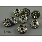 Séparateurs perles en verre avec strass en laiton, grade de aaa, bord ondulé, sans nickel, gris anthracite, rondelle, 8x3.8mm, Trou: 1.5mm