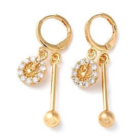 Rhinestone Flower Leverback Earrings, Brass Bar Drop Earrings for Women