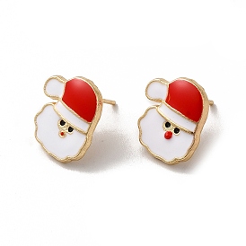 Christmas Santa Claus Alloy Enamel Stud Earrings for Women, with 304 Stainless Steel Pin, Cadmium Free & Nickel Free & Lead Free