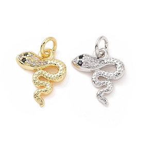 Brass Micro Pave Cubic Zirconia Charms, with Jump Ring, Snake Charm